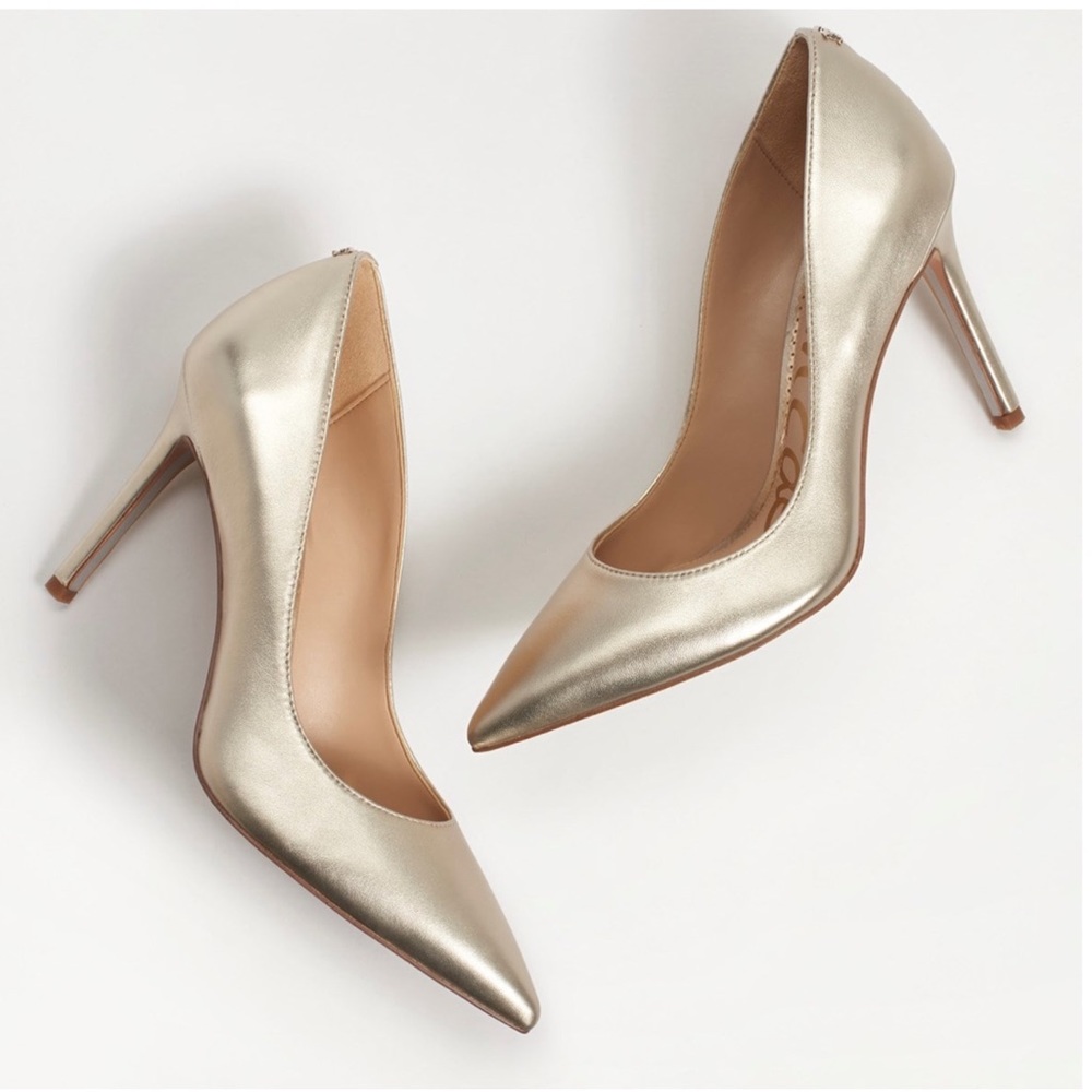 Sam Edelman Hazel Pointed Toe Heel in Light Gold Leather